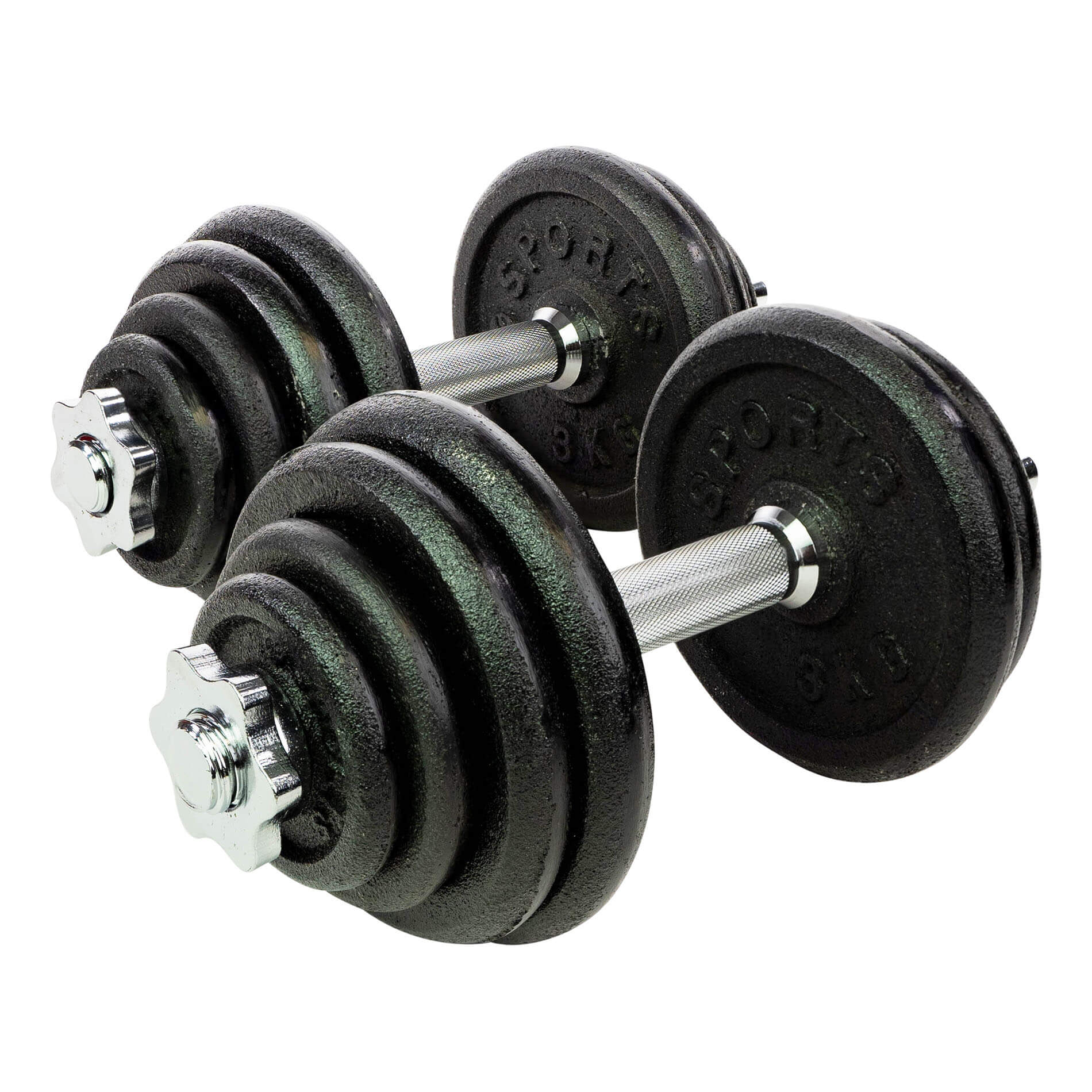 RS Sports Dumbellset l Halterset met gewichten l Totaal 30 kg l 2 stangen