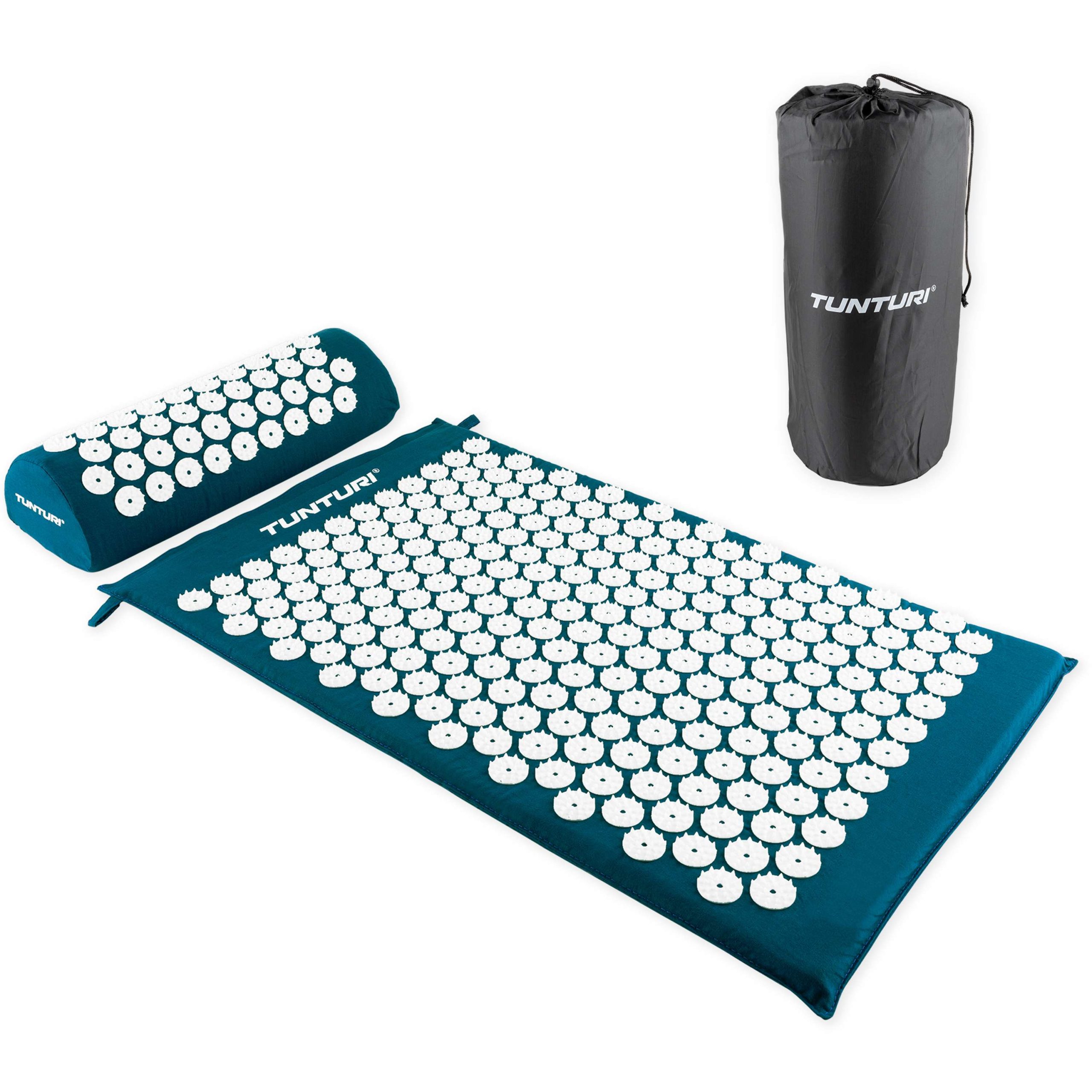 Tunturi Spijkermat met kussen - Acupressuur - Meditatie Mat - Acupunctuur Set - 68x42x2 cm - Petrolblauw
