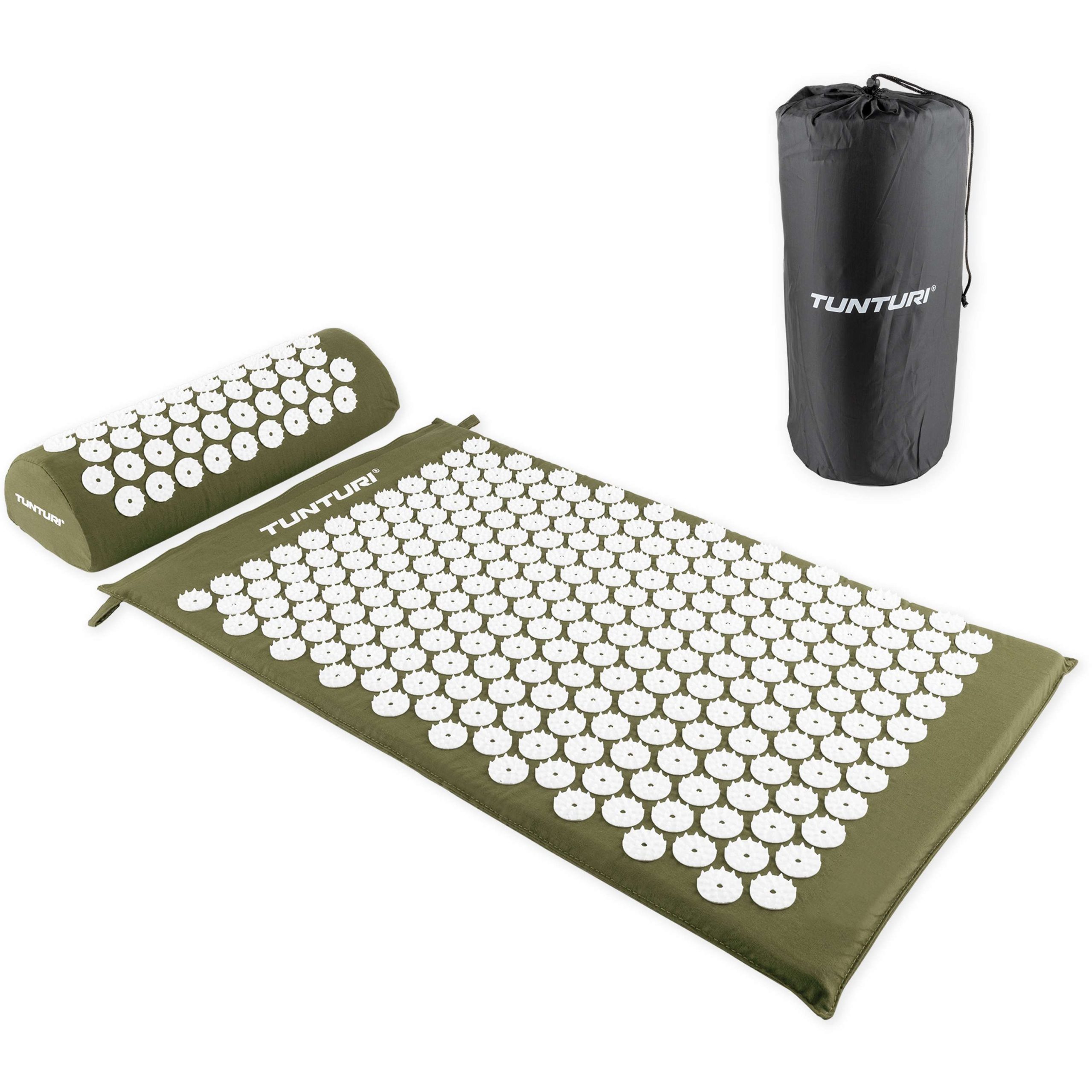 Tunturi Spijkermat met kussen - Acupressuur - Meditatie Mat - Acupunctuur Set - 68x42x2 cm - Legergroen