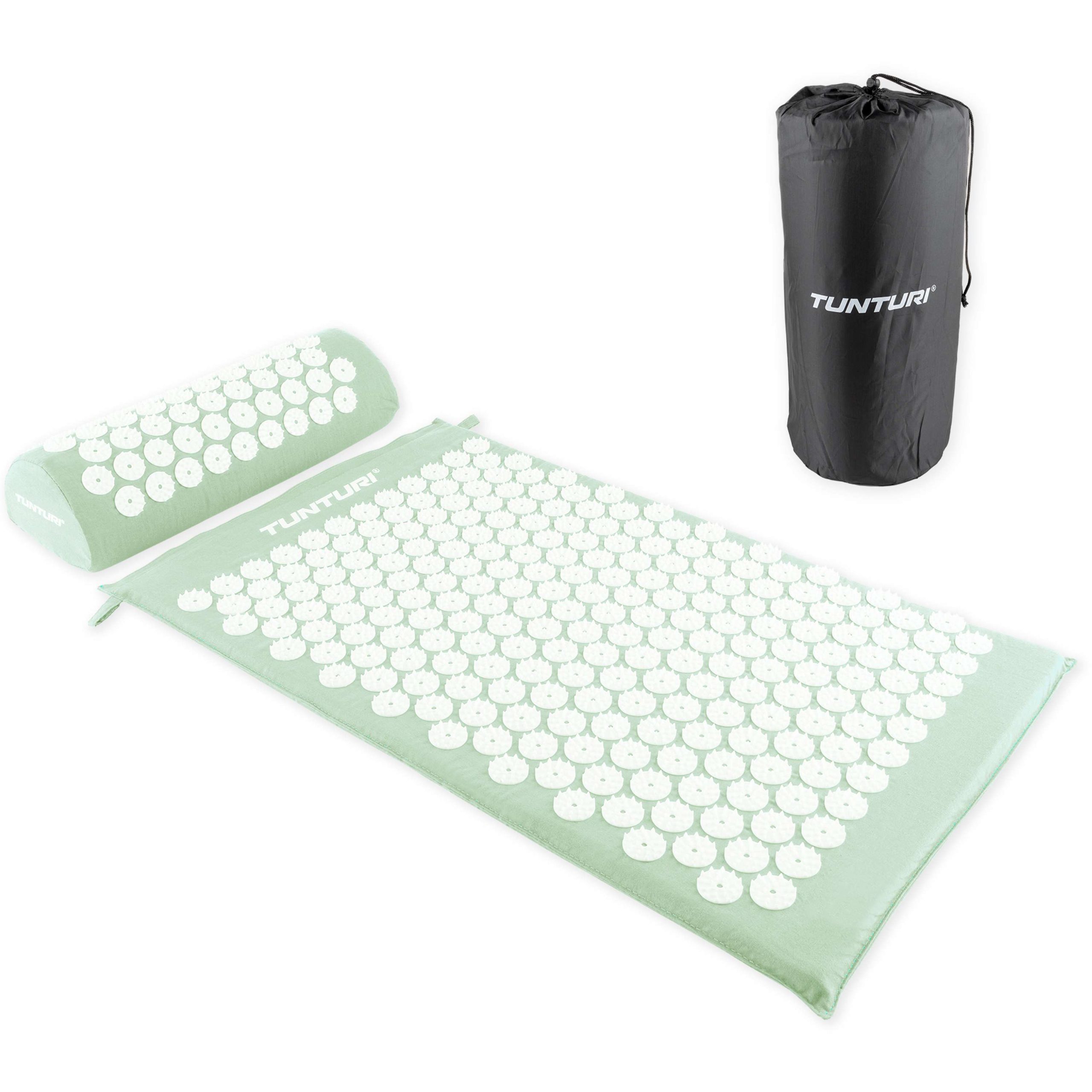 Tunturi Spijkermat met kussen - Acupressuur - Meditatie Mat - Acupunctuur Set - 68x42x2 cm - Mint
