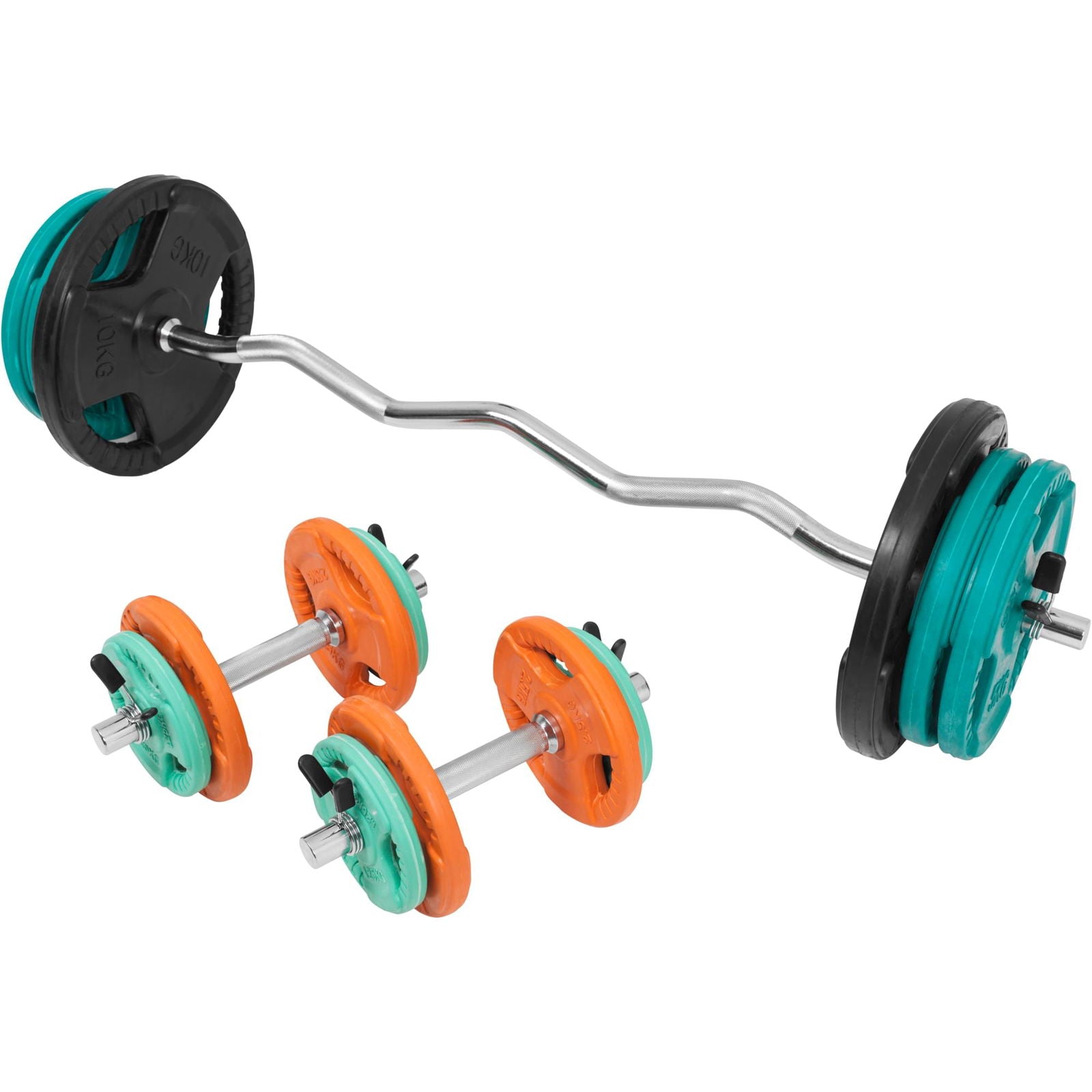 EZ-curlset 70 kg Gripper Gietijzer Rubber Coating - Veersluiting 30 mm